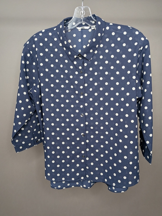 Uniqlo Tops - Uniqlo Navy Blue Polka Dot Button-Up Shirt